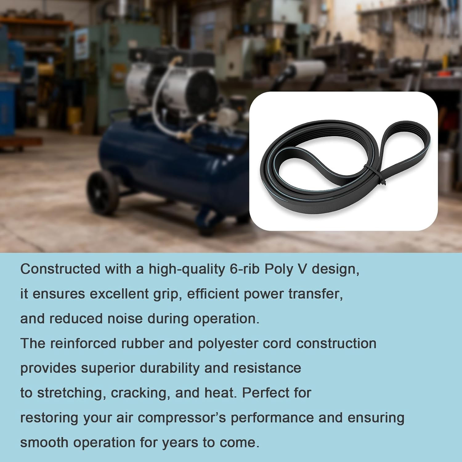 Air Compressor Drive Belt Replacement 490J6 49" BT003100AV BT31 PJ1245, Compatible with Campbell Hausfeld, SpeedAir, Husky, Dayton Units – 6-Rib Micro V Poly Belt