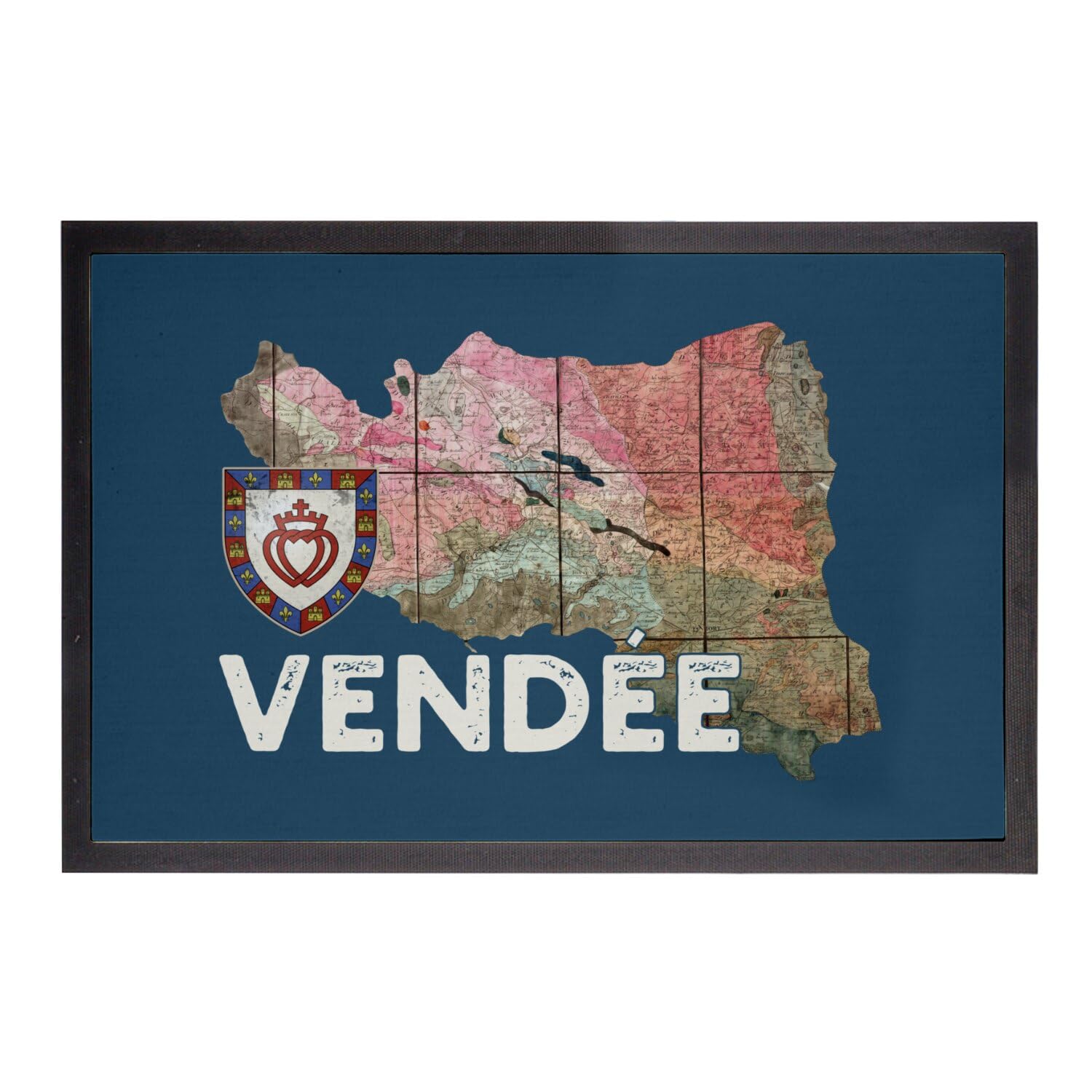 Paillasson Vendée 85 de 60x40cm avec carte ancienne de La Roche-sur-Yon