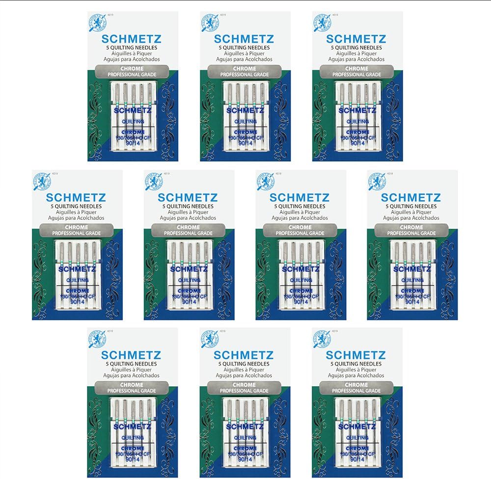 50 Schmetz Chrome Quilting Sewing Machine Needles - Size 90/14 - Box of 10 Cards
