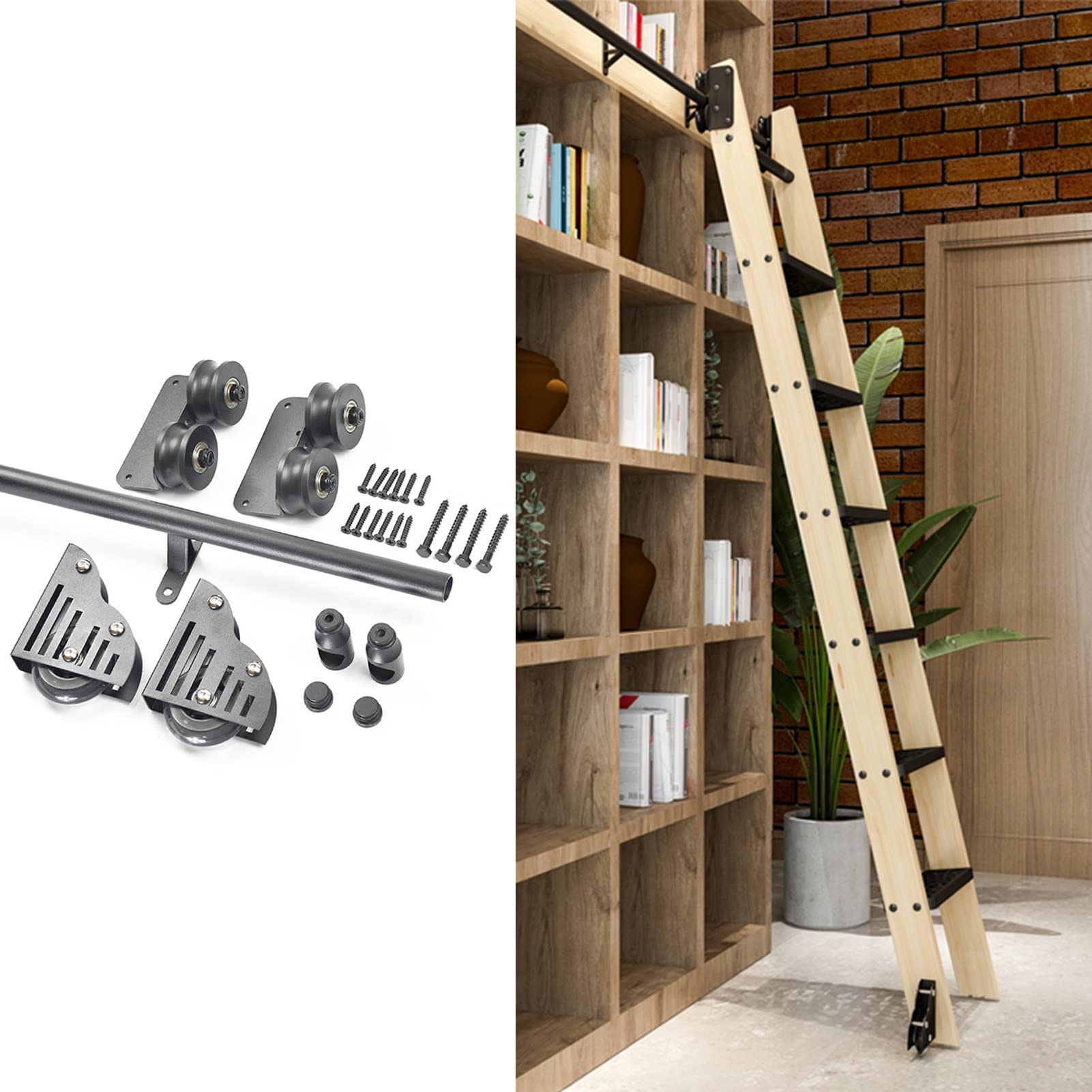 Échelle coulissante de bibliothèque : le kit rail tube rond pour ranger en hauteur