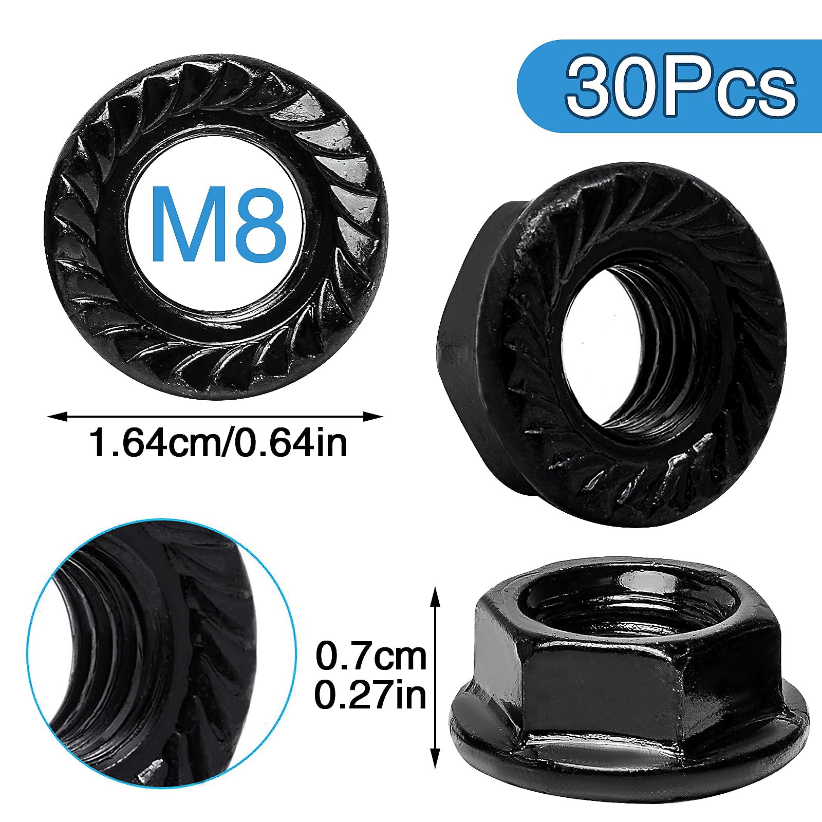 M8 Nut, 30 Pieces Nut Set, Locking Nuts, Black, Stainless Steel Nut, Flange Nut, Hex Nuts, Screws Nuts For Connecting And Attaching Various Components - View #12