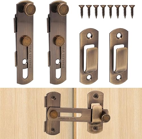 2 cerraduras de puerta de granero, pestillo de puerta corrediza de acero inoxidable, cerraduras y pestillos de puerta abatible de 180 grados,