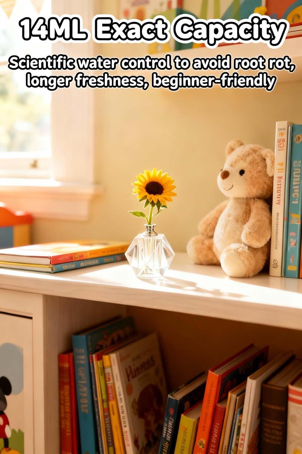 Crystal Bud Vase for Single Flower, Geometric Diamond Cut Single Stem Vase, Small Tabletop Vase for Home, Restaurant, Cafe, Retail Store, Wedding & Valentine's Day Decor (Crystal Clear)