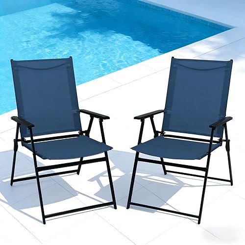 YLGJ&TIDY Juego de 2 sillas plegables para patio, apilables, para exteriores, con apoyabrazos, respaldo, silla plegable portátil para patio, jardín,
