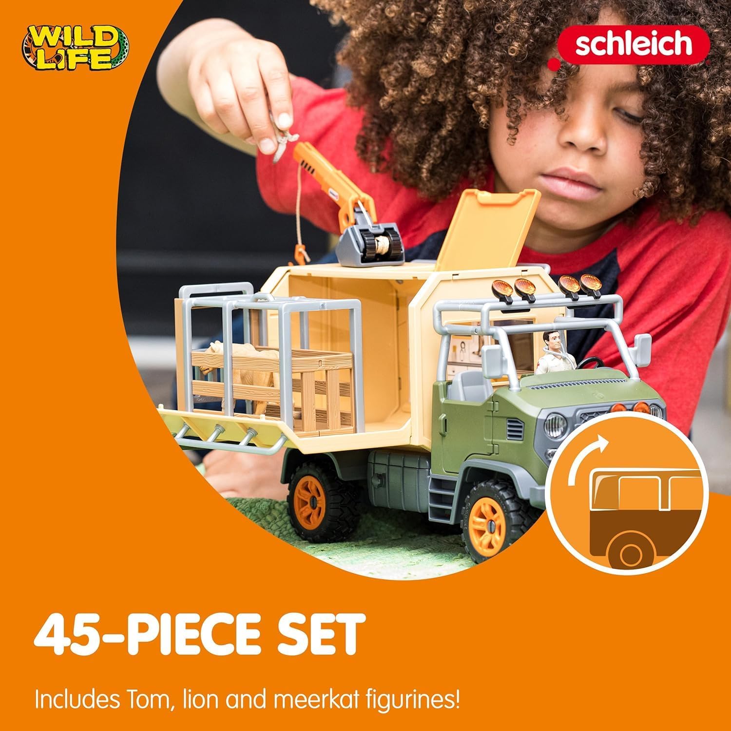 Schleich Wild Life - 45 PC Animal Rescue Toy Truck Playset - With Ranger Tom Action Figure, Lion and Meerkat Figures - Screen-Free Safari Adventure Play Set - Wild Animal Toys for Kids Ages 3+ | 42475
