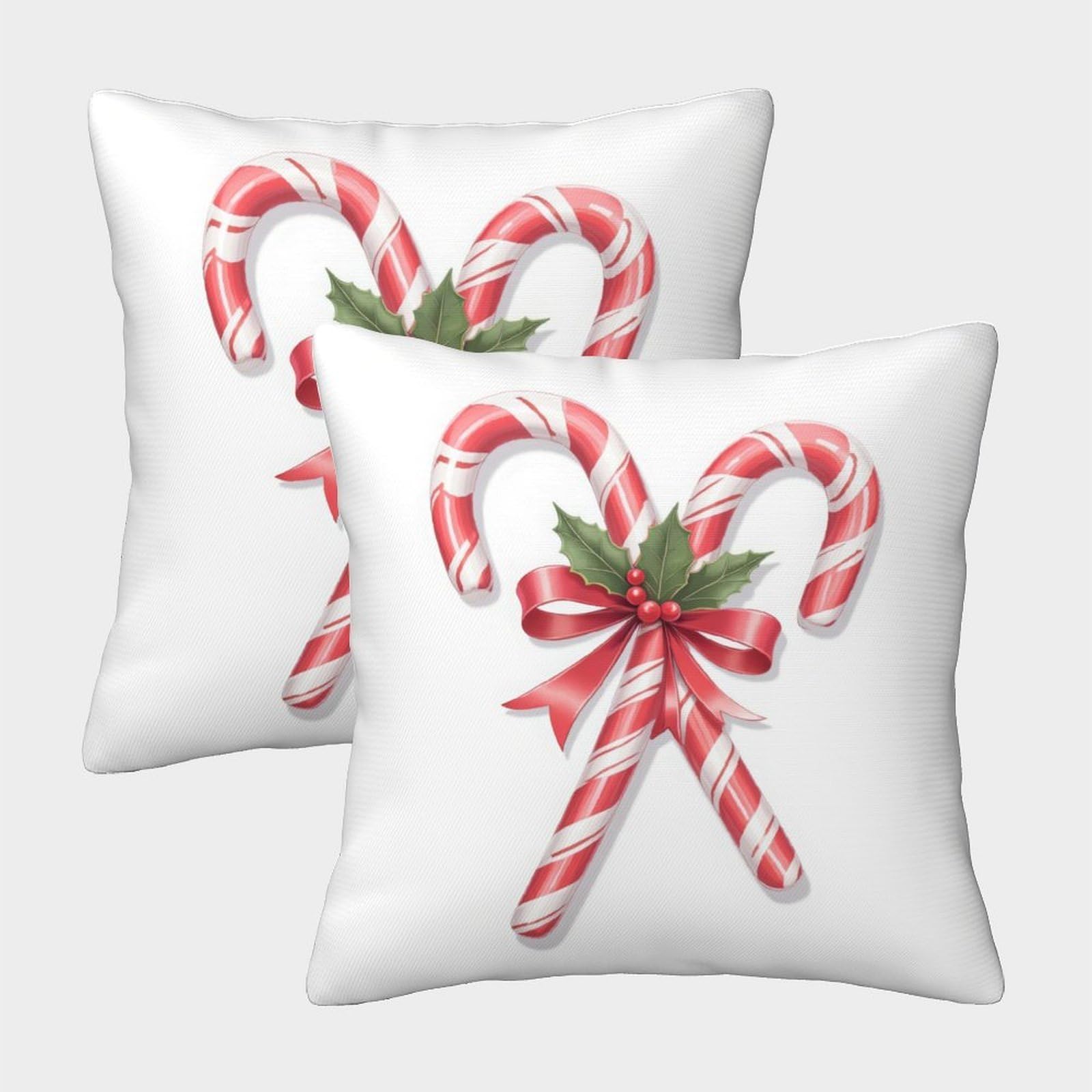 QFVANSIYO Festive 3D Printed Candy Cane Pillowcase Microfiber Bedding Christmas Pillow Cover Soft Breathable for Bedroom 50x50cm