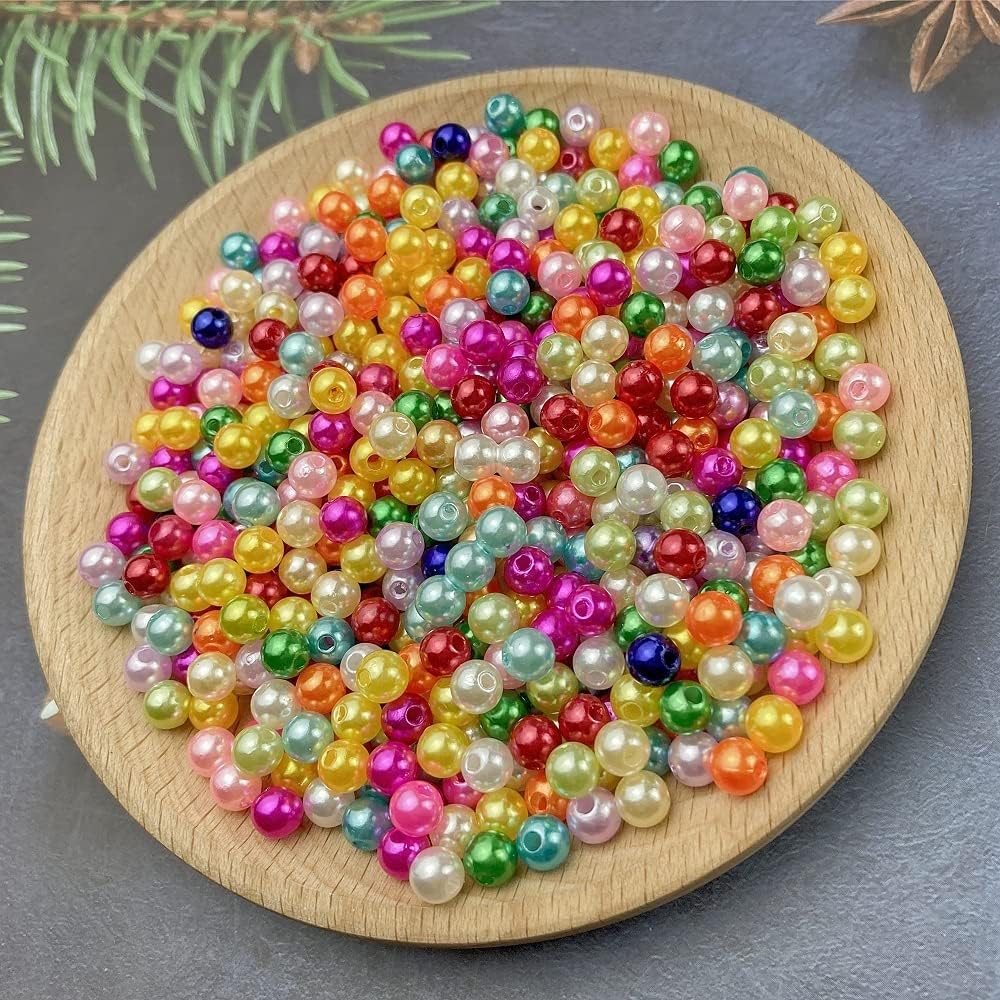 1000 Pcs Pearl Craft Beads - Loose Pearls, 6mm Round Spacer Beads for Earring, Bracelet, Necklace, Key Chains, Jewelry DIY Craft Making, Decoration and Vase Filler (6mm, Mix Colors) - Image 2