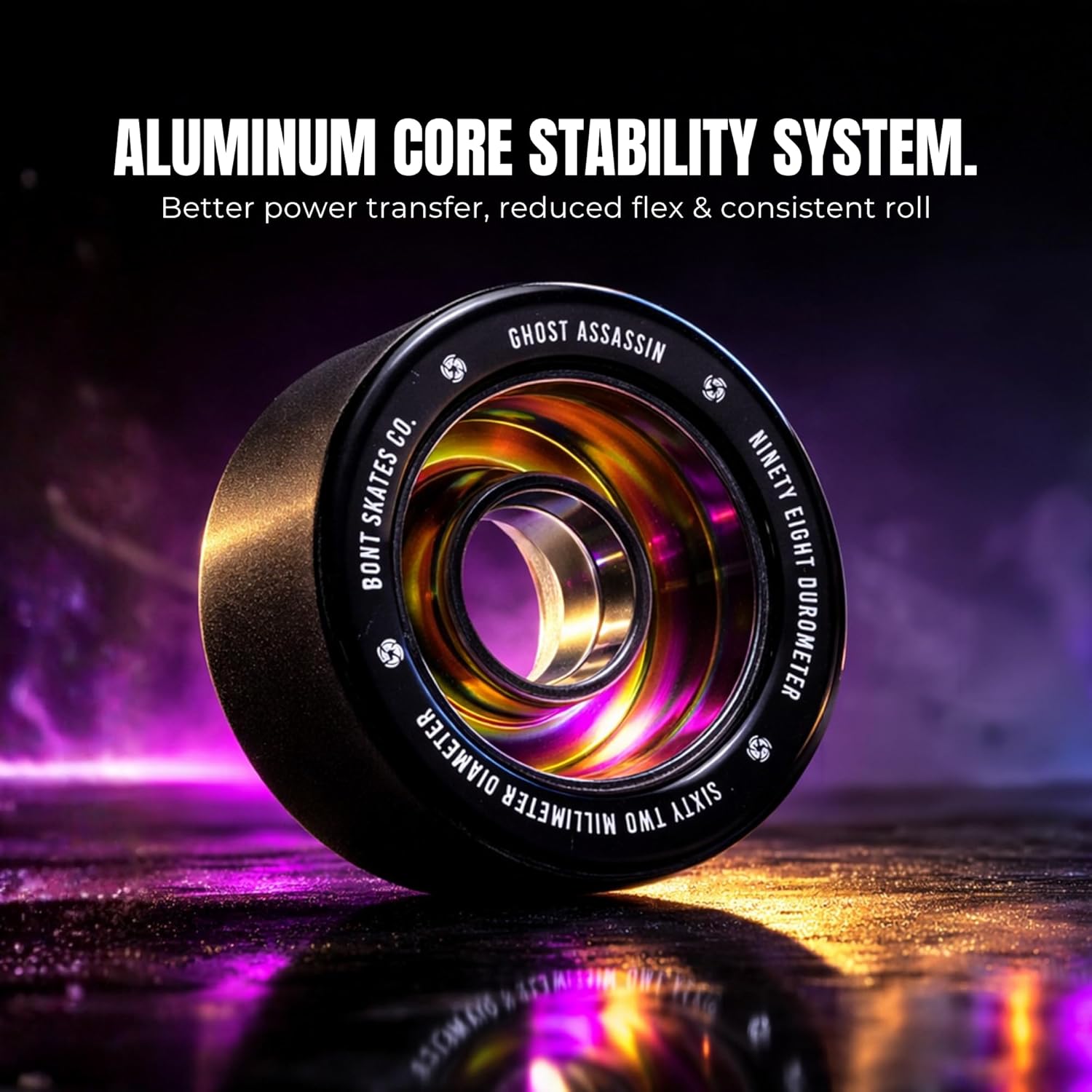 Bont Ghost Assassin Aluminum Hub Roller Skate Wheels, Indoor Jam & Speed, 62mm 98A, Set of 8, Black