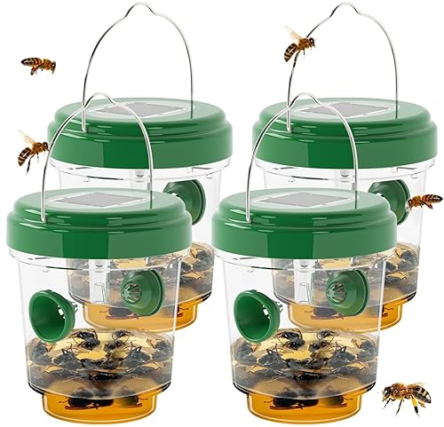 Wasp Traps Outdoor Hanging, Solar Bee Trap for Outside, Reusable