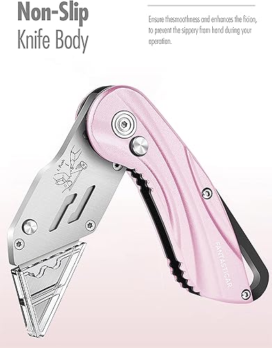 Miniatura 2 de FantastiCAR Cortador de cajas plegable, cuchillo de metal resistente con 5 cuchillas adicionales, cambio rápido de hoja y embalaje de regalo de