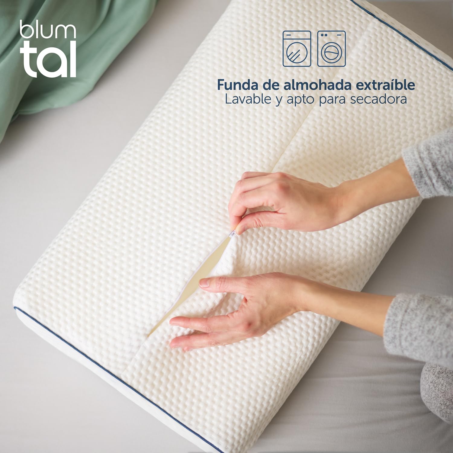 Blumtal Almohada Cervical de Espuma viscoelástica – Almohada ortopédica con Funda Lavable, cojín para Dormir de Lado Regulable en Altura sin tumbonas Planas para Dormir de Lado, Espalda y Vientre