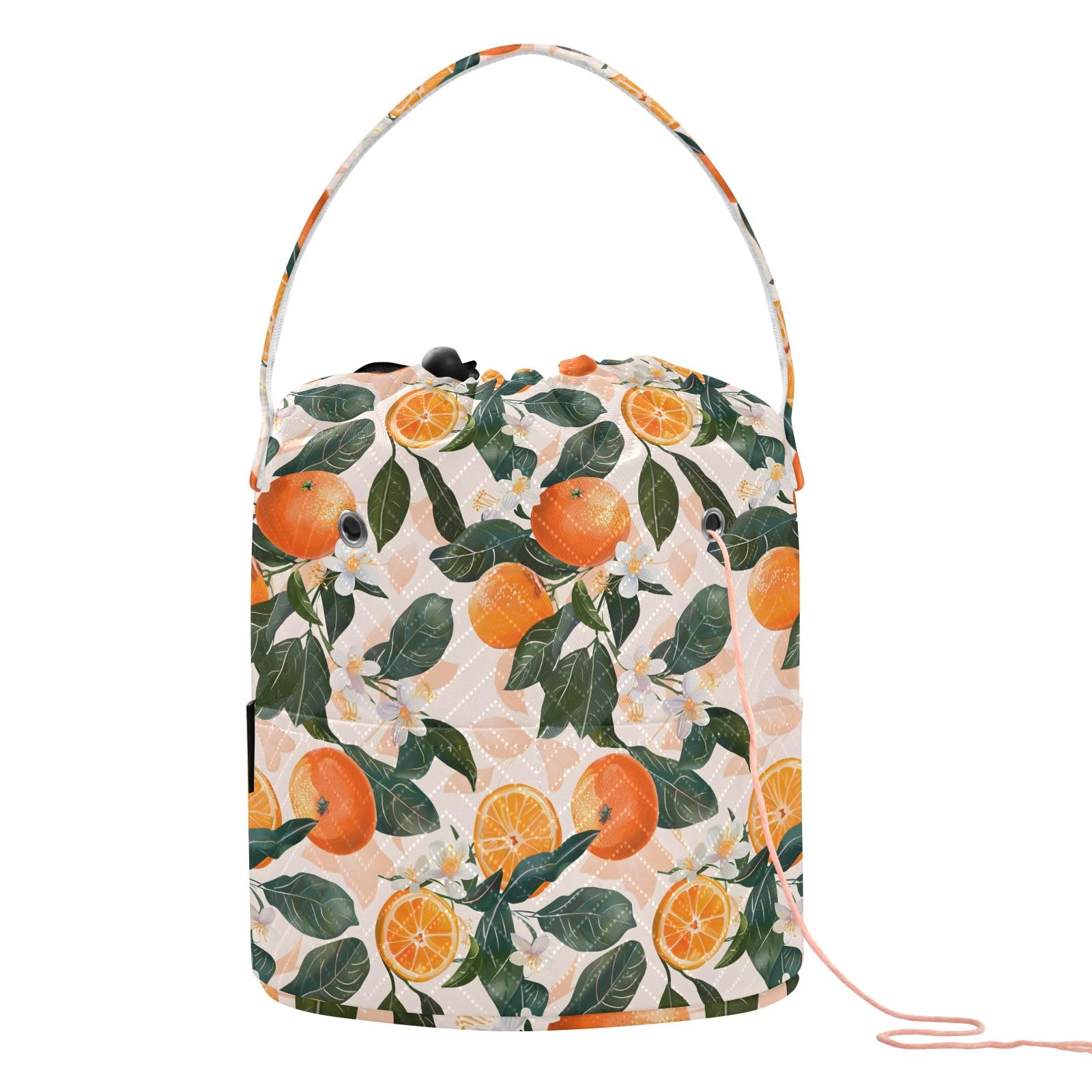 Yarn Storage Bag Small Crochet Bag Knitting Bag Organizer Oranges Flowers Light Pink Yarn Bags for Crocheting Basket