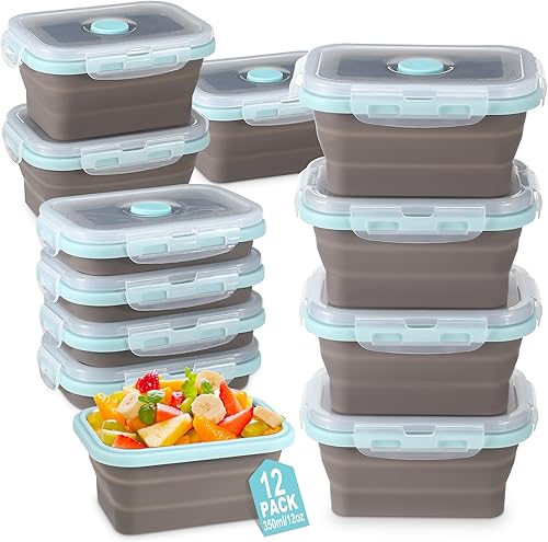 Mifoci 12 recipientes plegables de silicona de 12 onzas para almacenamiento de alimentos a granel, rectangulares, plegables para preparación de