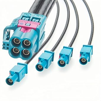 4-In-1 Rosenberger HFM Mini Fakra Z Code to Fakra Automotive LVDS Data Cable Four-Cavity AMK12D-1M4Z5-Z Female to Single-Cavity 59Z114-000Z Male RF Coaxial FPD-Link III Camera Cable 1M/3.28FT
