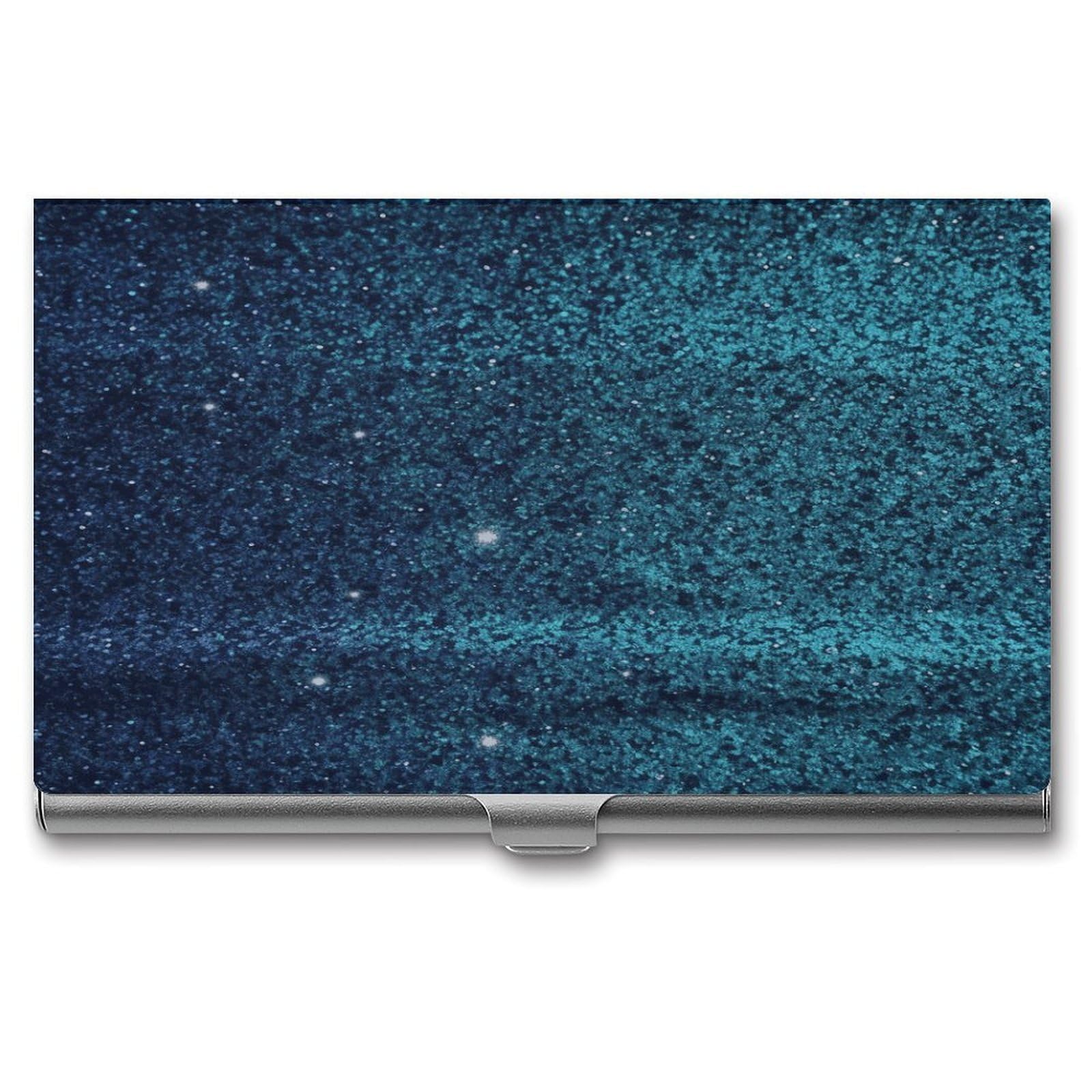 LDGSUPH Teal Glitter Business Card Holder Fashion Slim Name Card Holder Minimalist Design Case Metal Card Carrier Personalized Business Card Case with Flip for Men Women