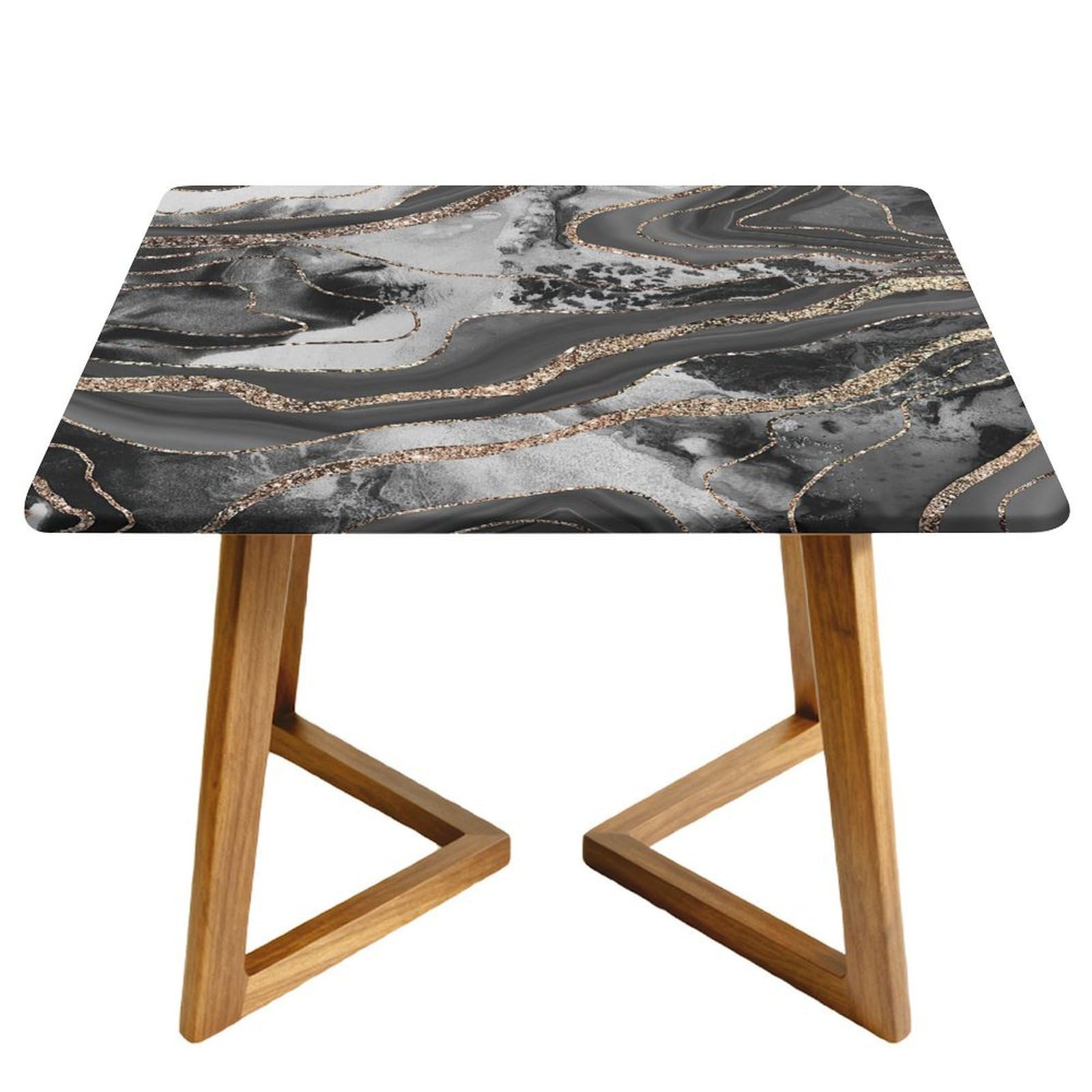 Morbuy Waterproof Oxford Cloth Tablecloth Cover, Elastic Square Fitted Tables for Kitchen/Garden, 3D Marble Print Stain-Resistant Table Cover (Grey Gold,100x100cm)