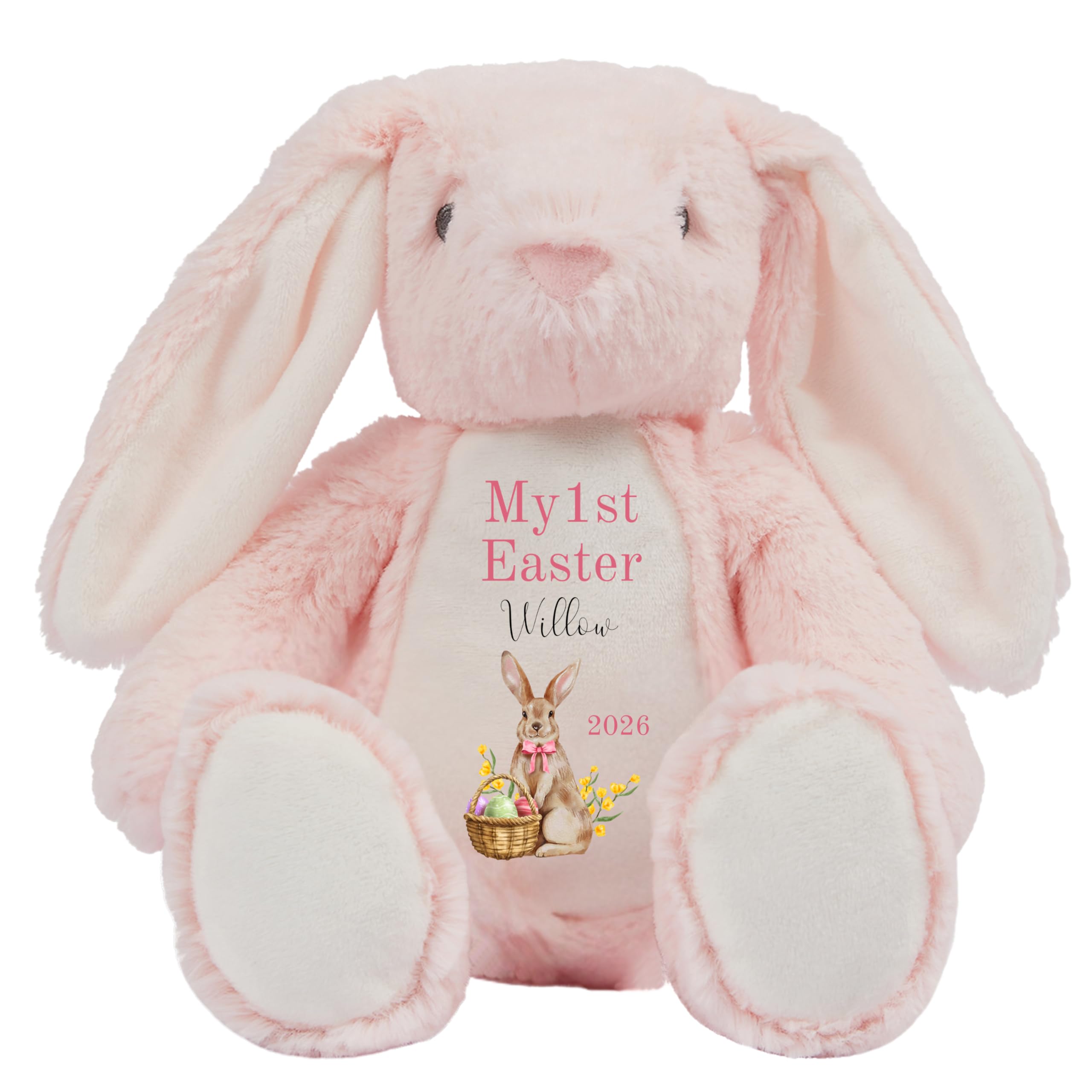 HotScamp Personalised Easter Cuddly with Name - My 1st Easter Bunny 2026 Pink - Soft Toy for Baby, Toddler, Child, Kids, Babies Spring Time - Pink Letter Pin Bunny