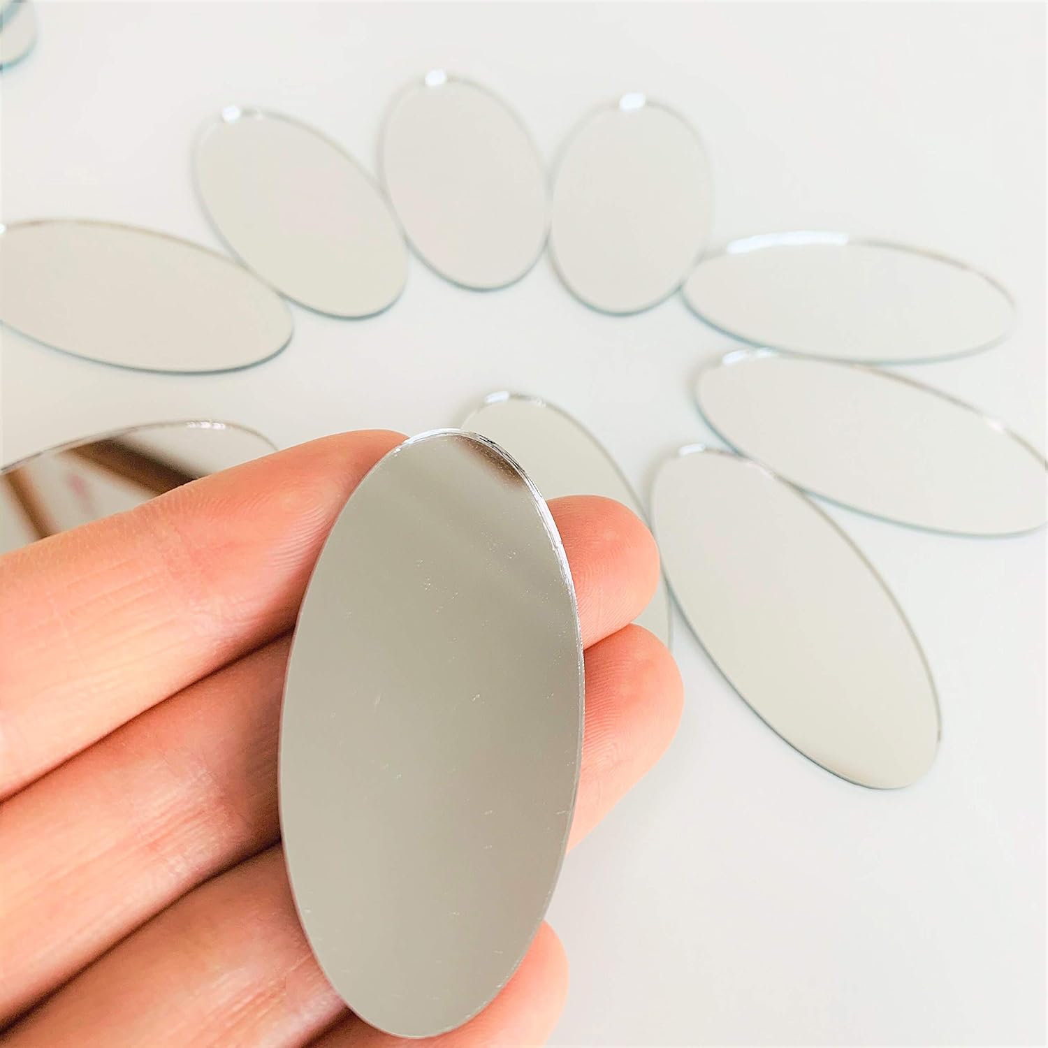 NUORUI 50pcs 2" x 1" Oval Mirrors Mosaic Mirror Tiles for Craft Projects (Silver)