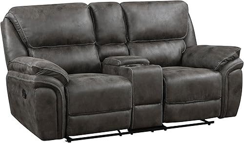 Miniatura 4 de Lexicon Sofá biplaza reclinable doble manual con consola central, sofá biplaza reclinable de pared de microfibra pulida para sala de estar,