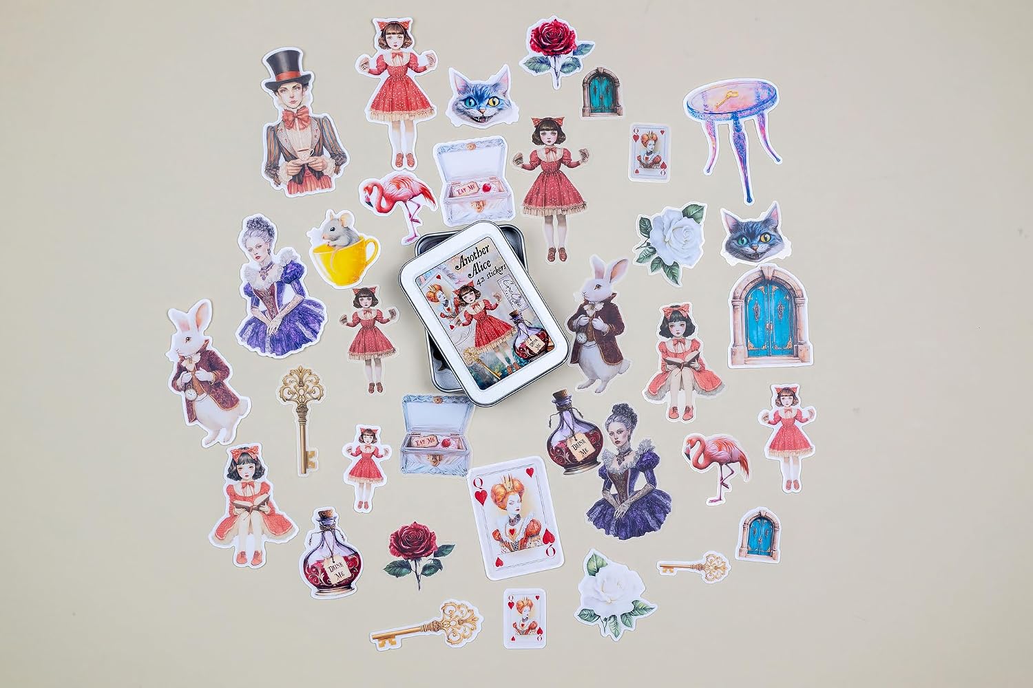 34 Pcs Fantasy Windows Sticker Set with Collectible Tin Box – Vintage Inspired Scrapbooking Stickers for Journals, Planners, Cards, DIY Crafts, Collage, Decorative Stationery & Creative Projects