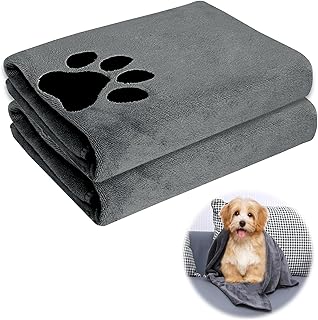 UOCAI 2 Stück Hundehandtuch Extra Saugfähig, Hundehandtücher Hundezubehör Hund Halstuch Mikrofaser Handtücher Schnelltrocknend Handtuch für Katzen, Hunde Oder Andere Haustiere 75 X 35 cm Grau product image