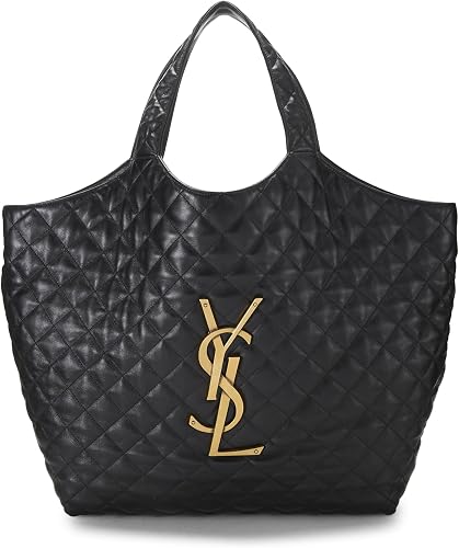 YSL, Pre-loved Black Lambskin Icare Shopping Tote Maxi, Black