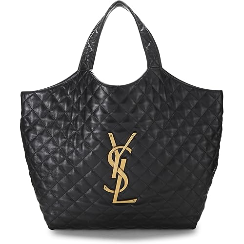 YSL, Pre-loved Black Lambskin Icare Shopping Tote Maxi, Black