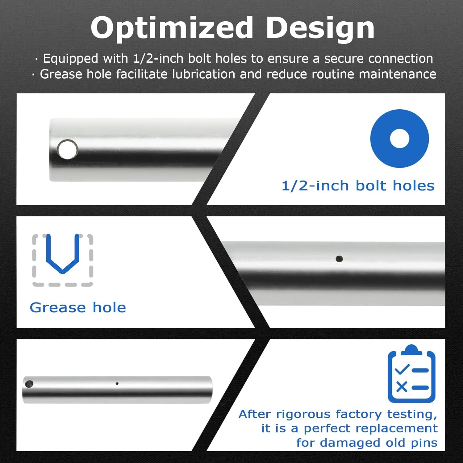 45mm x 13”Excavator Bucket Pin Compatible with John Deere/Kubota/Case/Case IH/Caterpillar/Takeuchi/Yanmar (with Grease Hole,1/2 Bolt Hole)