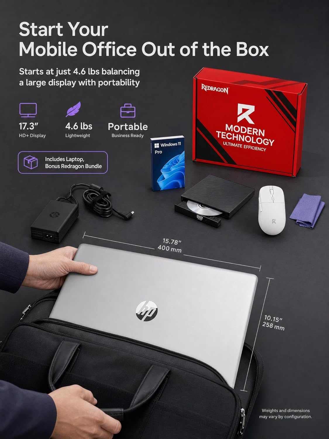 HP 17.3" FHD Business Laptop (2026), Intel 10-Core i5-1334U (Up to 4.6 GHz), 32GB RAM, 1TB NVMe SSD, Backlit Keyboard, Fingerprint Reader, Wi-Fi 6, Windows 11 Pro, Natural Silver with Redragon Bundle view 2