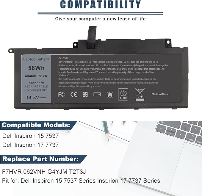 Batería Futurebatt F7HVR 14.8V 58WH para Dell Inspiron 15 7537 miniatura 6