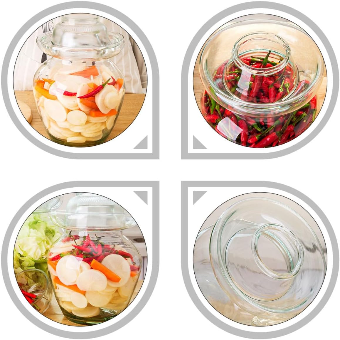 KICHOUSE Elegant Kimchi Altar Glass Pickle Jar Fermentation Crock Storage Jar Lids