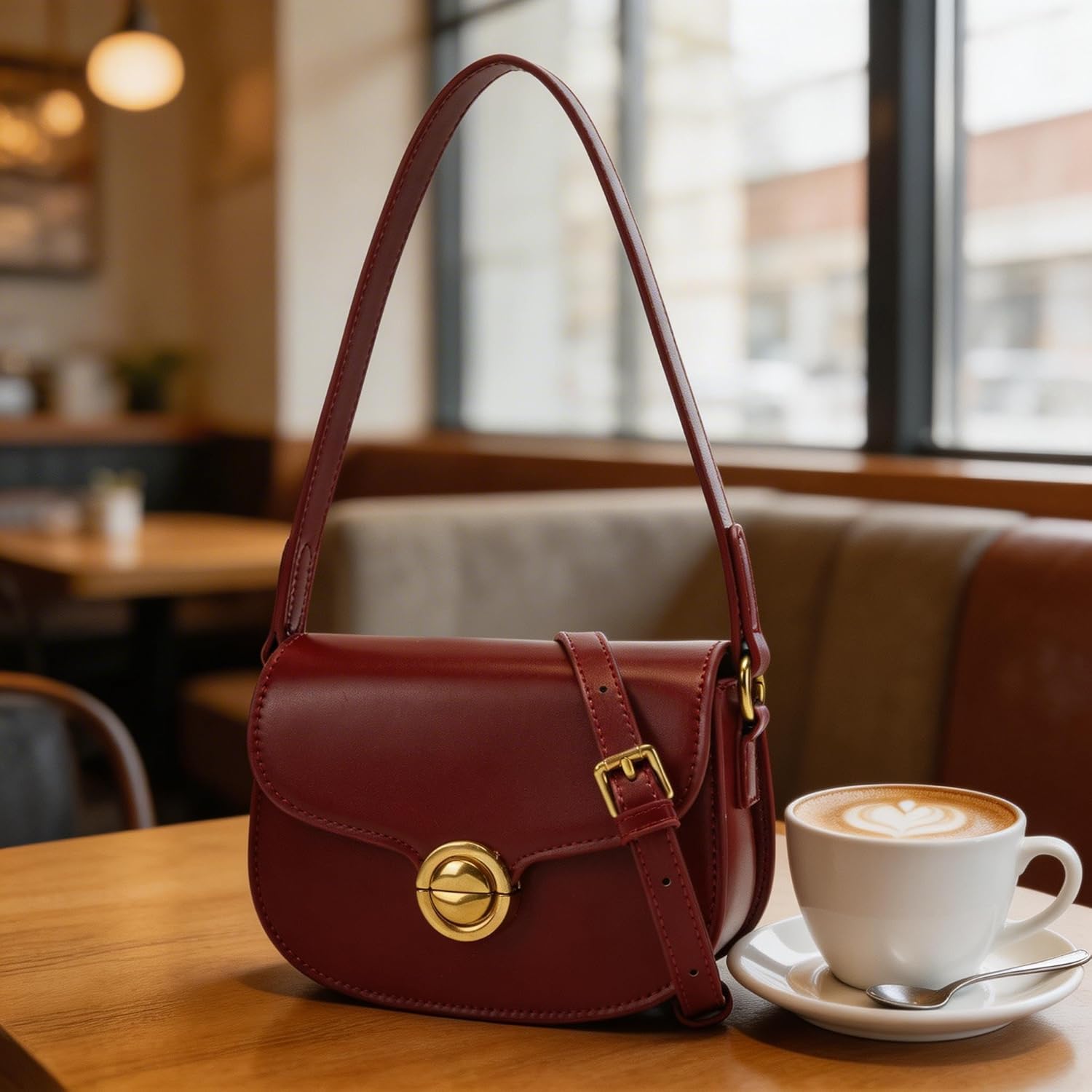 Women's small crossbody bag, vintage saddle-shaped shoulder bag, PU leather mini wallet with adjustable shoulder strap.