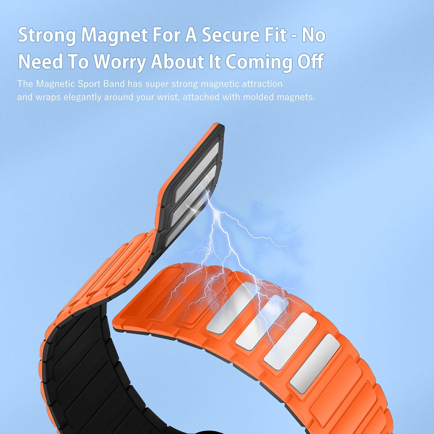 Watch Band For Amazfit T-Rex3 PRO/Helio Strap Watch, Quick Release Soft Silicone Replacement Watch Strap,Magnetic Wriststrap, Wristband for Smartwatch, Orangeblack image 3