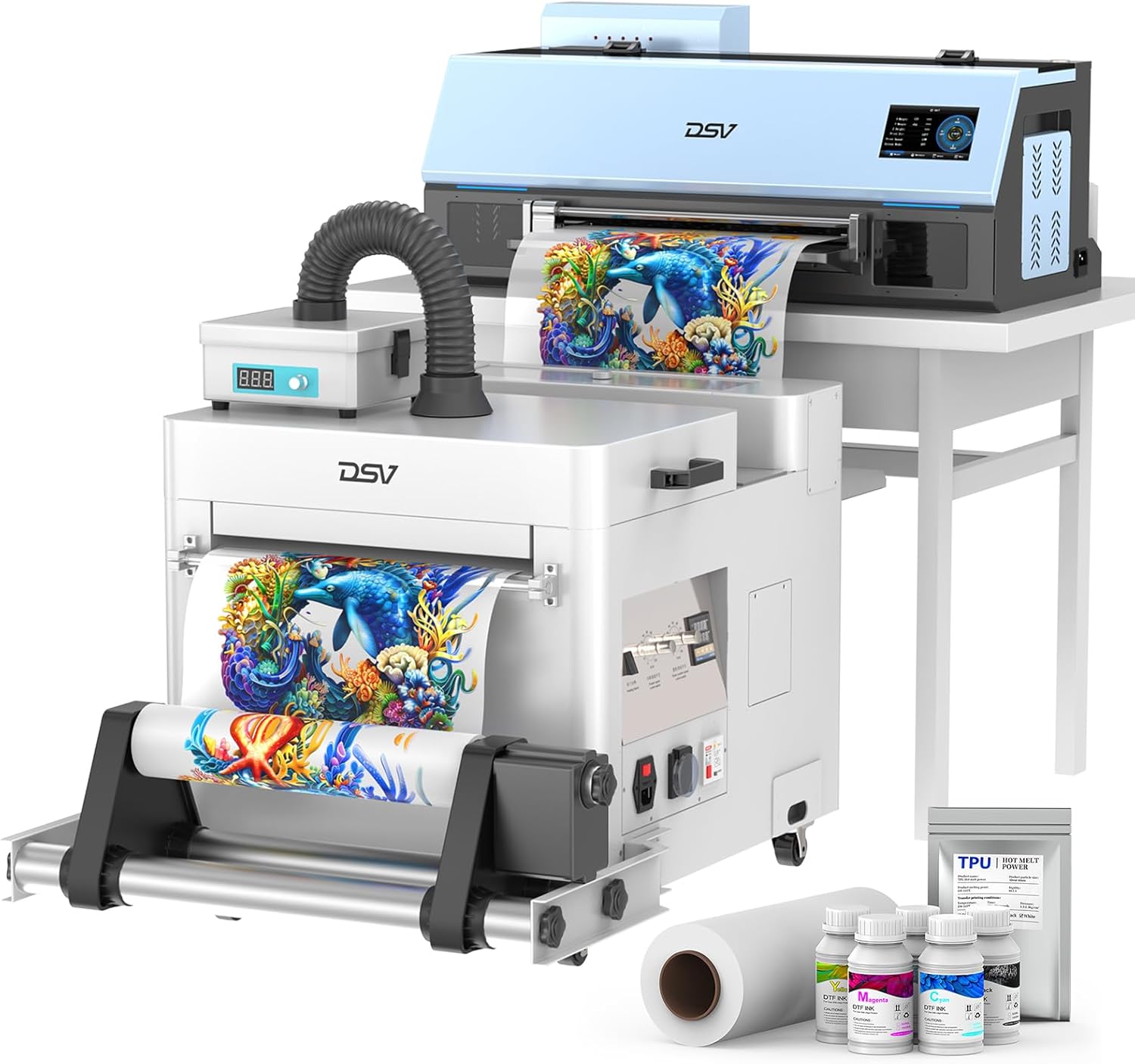 DSV A3 Plus XP600 DTF Printer-True Auto Timed Cleaning (Set via Touchscreen), 200% Faster Than L1800/L805, 4.5" LED Touch Panel, Smart White Ink Circulation