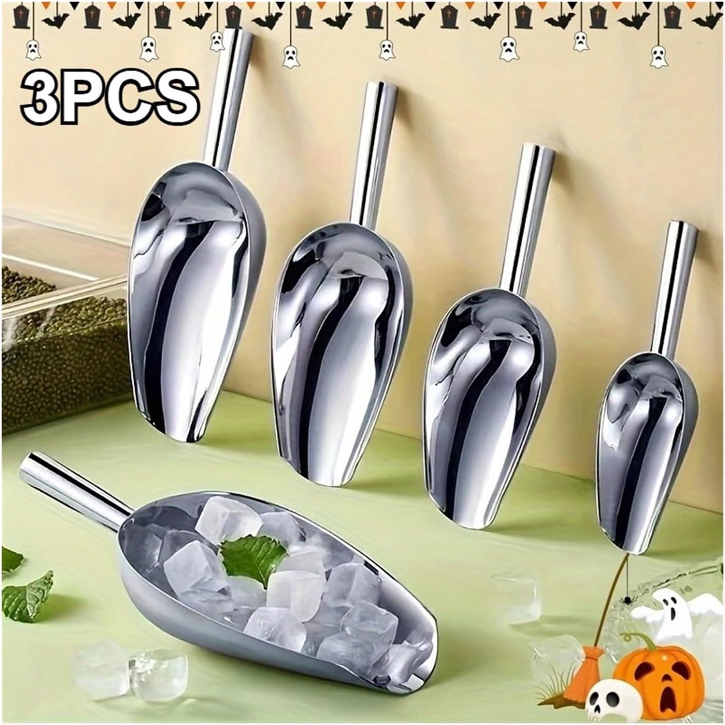 3PCS Stainless Steel Scoop Set Heavy Duty Ice Shovel for Multi-Use Commercial Kitchen Tool