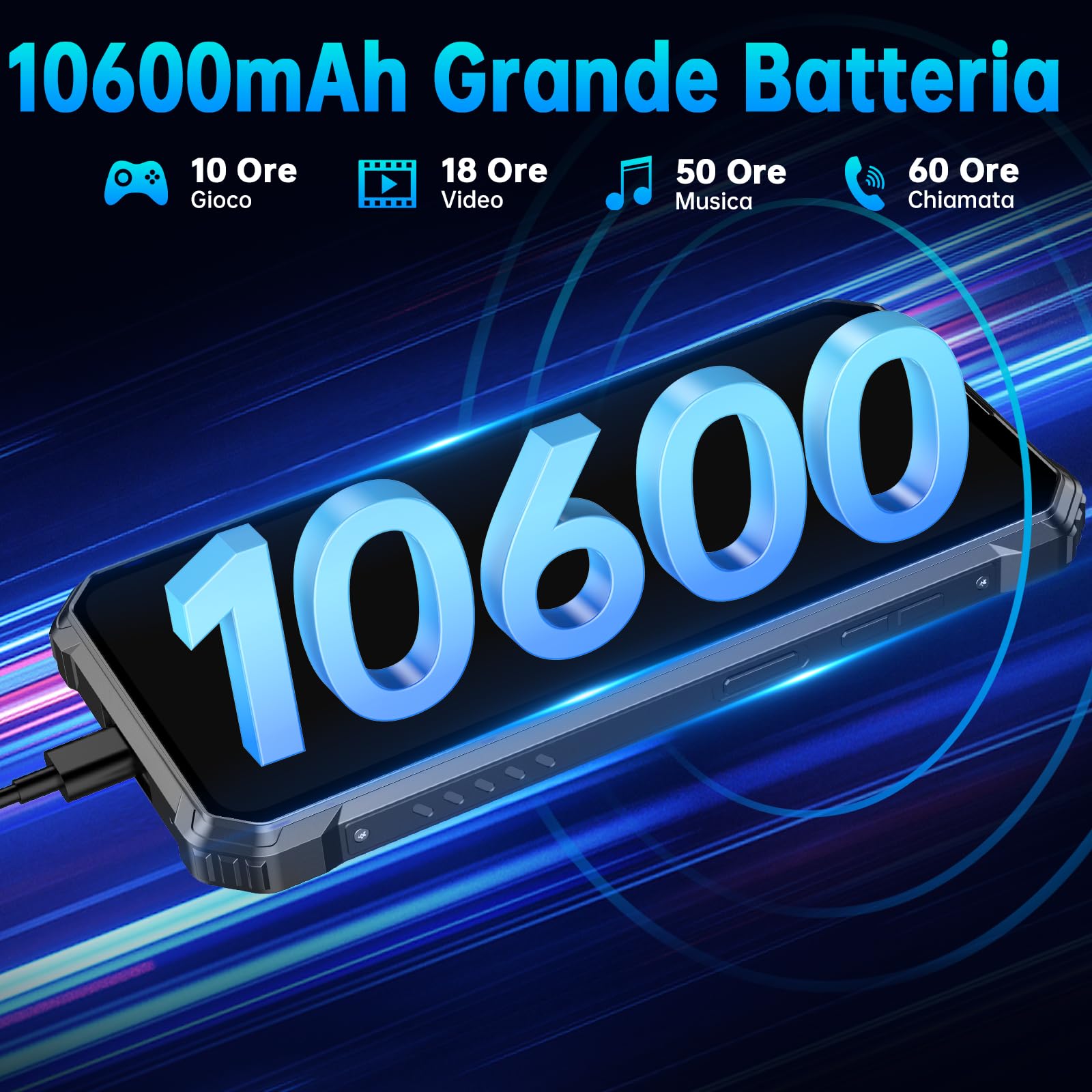 OUKITEL WP28S Rugged Smartphone 2024 - Android 14 Telefono Indistruttibile 10600mAh,16 (4+12) GB RAM+128GB ROM/1TB Cellulare Antiurto,6.52" HD 13MP+5MP IP68/IP69K/Dual SIM 4G/Face ID/NFC/OTG/GPS