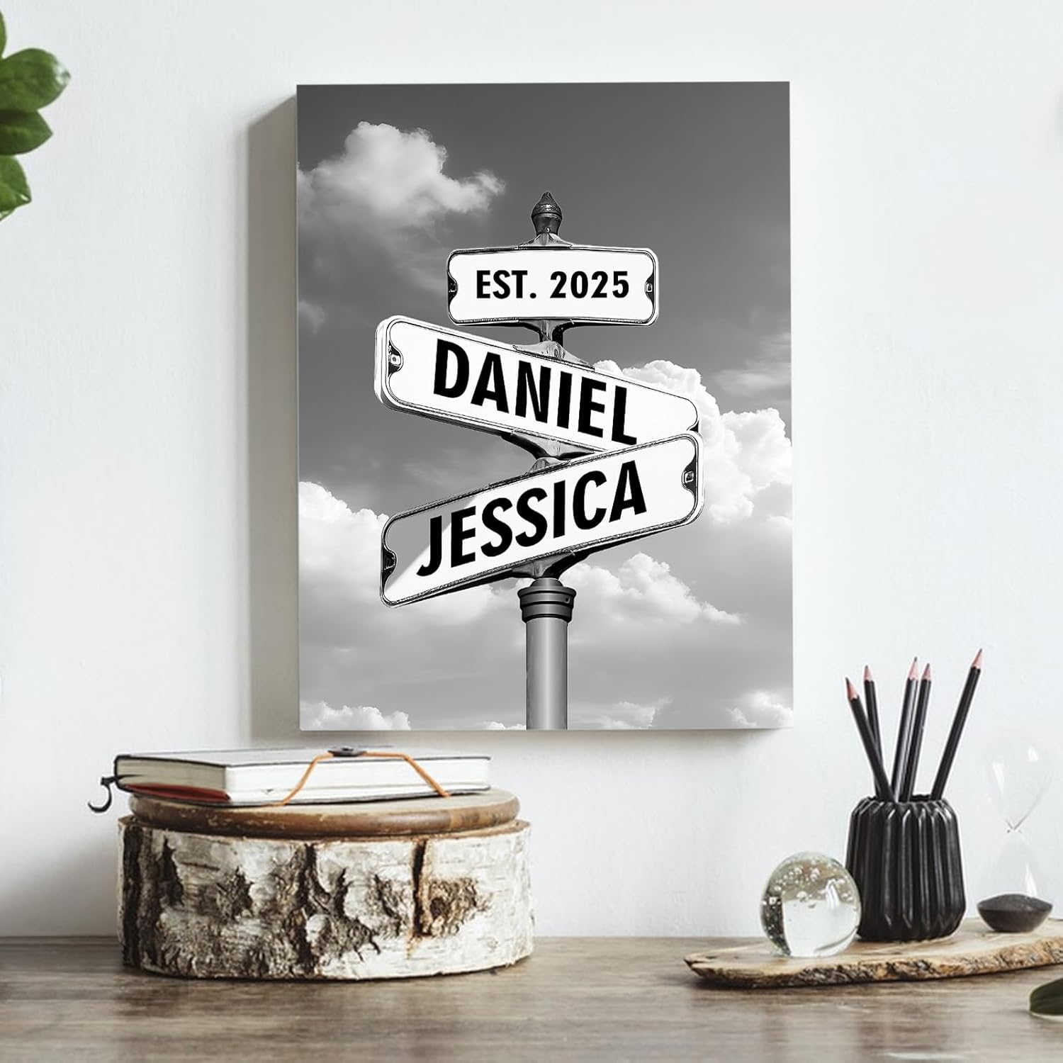 Custom Canvas Prints Crossroad Street Sign Valentines Day Gifts for Couples, Personalized Name & Date Vintage Street Sign Wall Art, Anniversary Wedding Gifts for Girlfriend Boyfriend Her Him