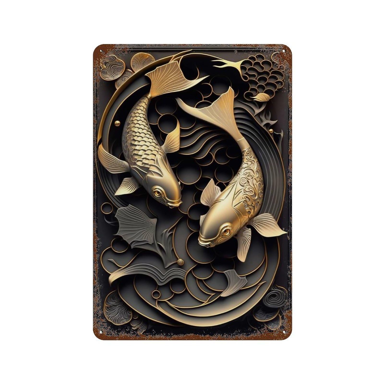 Golden King Koi Fish Decorative Tin Sign 11.8"x7.9", for Bistro, Counter And Cafe Decor, Novelty Wall Decor