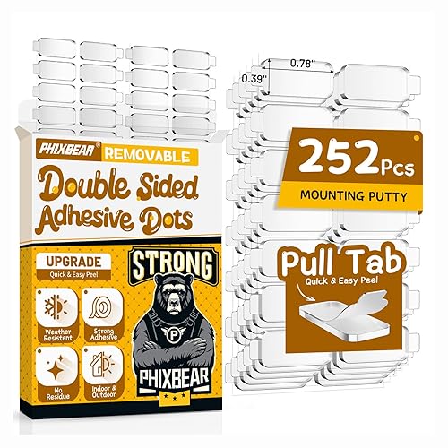 Masilla de Montaje Grande Mejorada Sin Residuos con Lengüeta de Tracción, Puntos Adhesivos de Cinta de Doble Cara Transparentes Pegamento Adhesivo