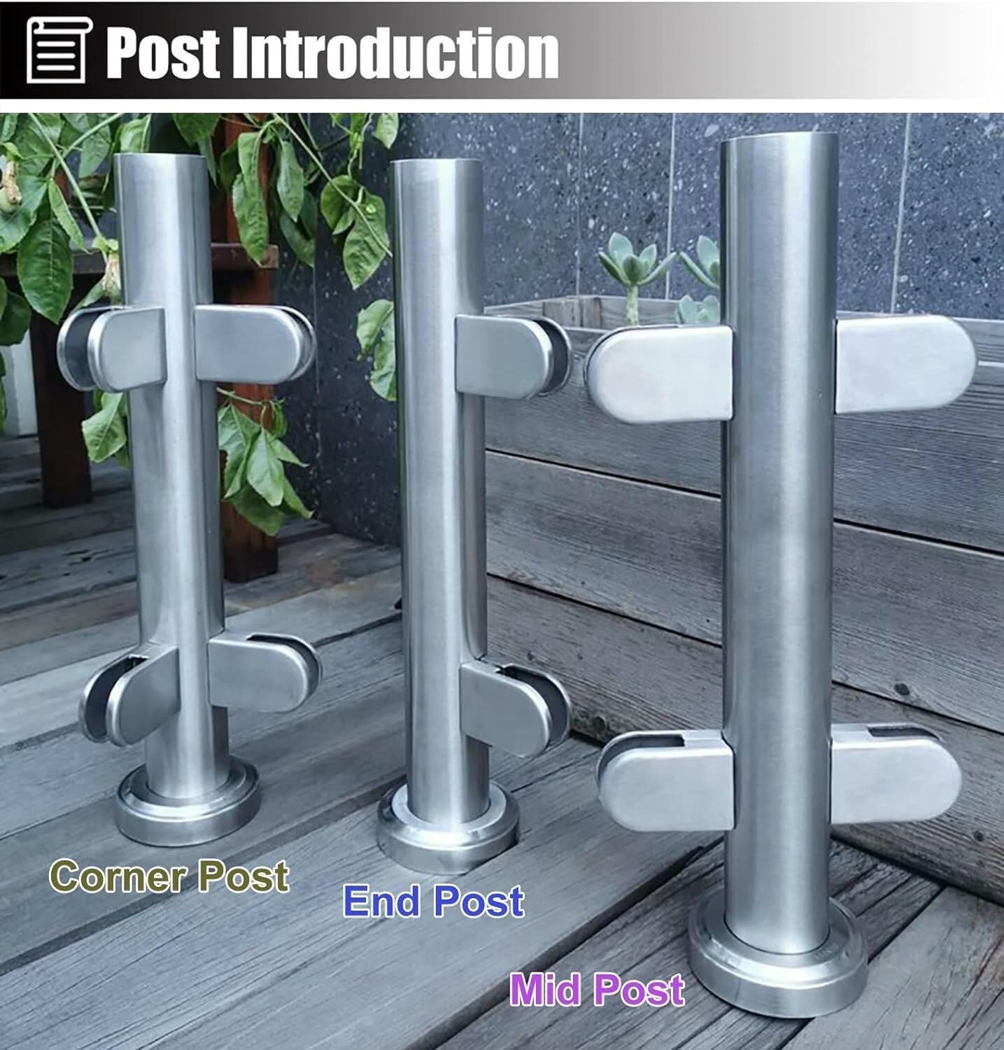 ZCX Paletto per Ringhiera Montanti for balaustre in vetro Scale Morsetti for pannelli in vetro rotondi for ringhiere in vetro for piattaforma/gradino Acciaio Inossidabile(Silver-end Post,85cm/33.5")
