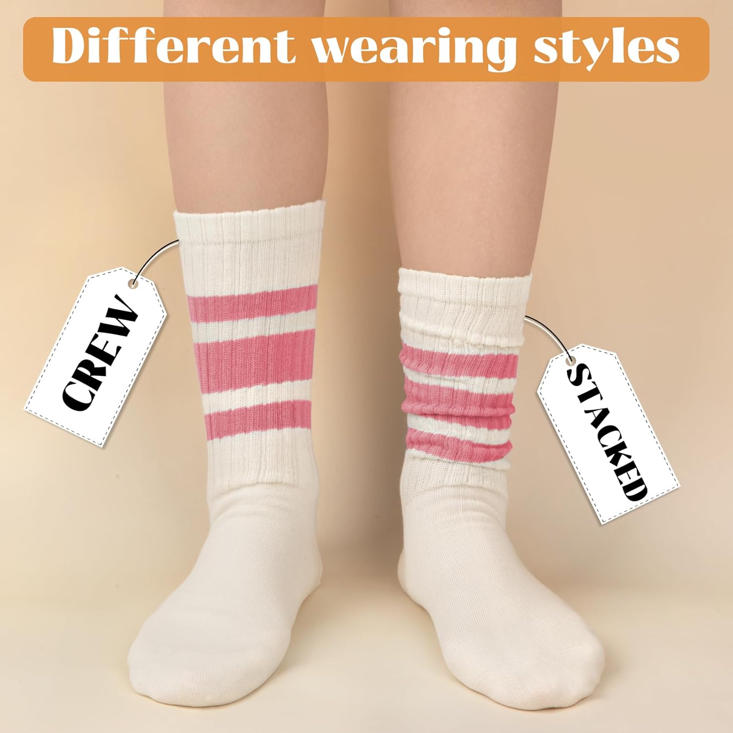 Crew Socks for Women Striped Retro Calf Colorful Cotton Slouch Scrunch Socks - Image 4