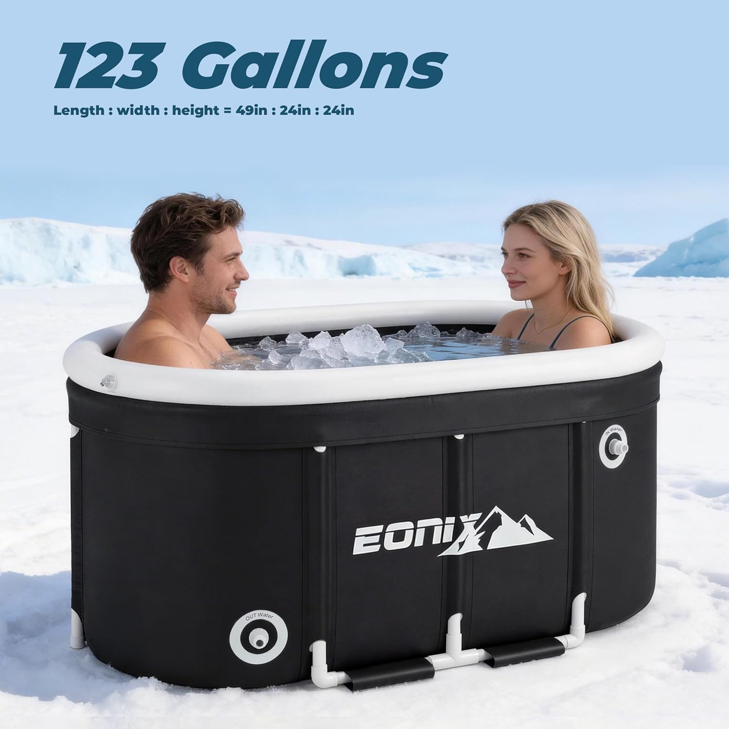 Upgrade 123 Gal Large Oval Ice Bath Tub for Athletes- Portable Bathtub,Foldable Multi-Layered,Bathtubs with Cover Cold Plunge Tub for Athletes, Home Gym, Outdoor Recovery Use