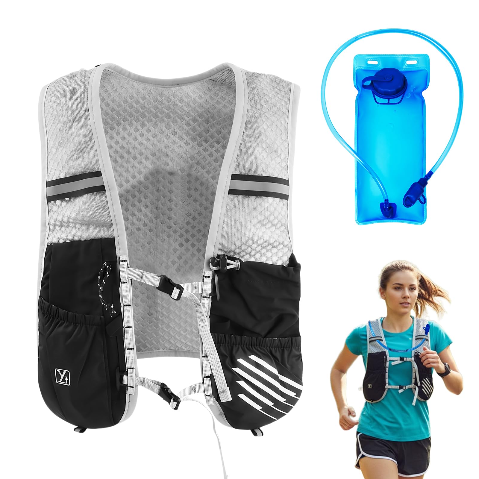 Zaino Trail Running, Gilet da Corsa per Donne e Uomini con Sacca d'Acqua da 2L, Cinghie Pettorali Regolabili, Zaino Idratazione per Escursionismo/Sentieri/Corsa/Maratone/Ciclismo