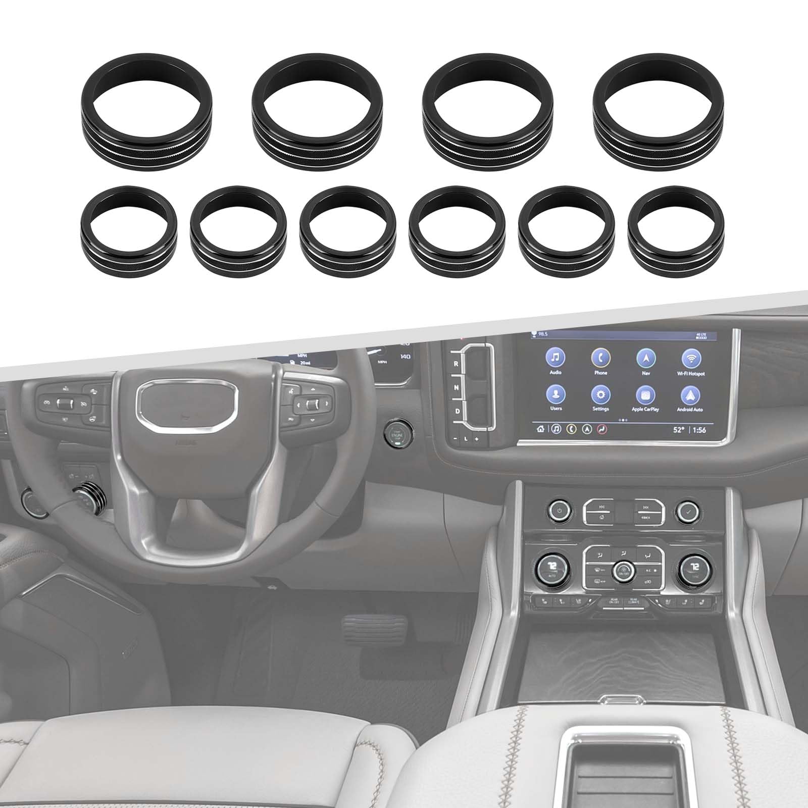 for 2019+ Silverado Knob Cover, Center Console Radio Volume Button Air Condition AC Ring Trim for Chevy Silverado/GMC Sierra 2019+, for Chevy Suburban