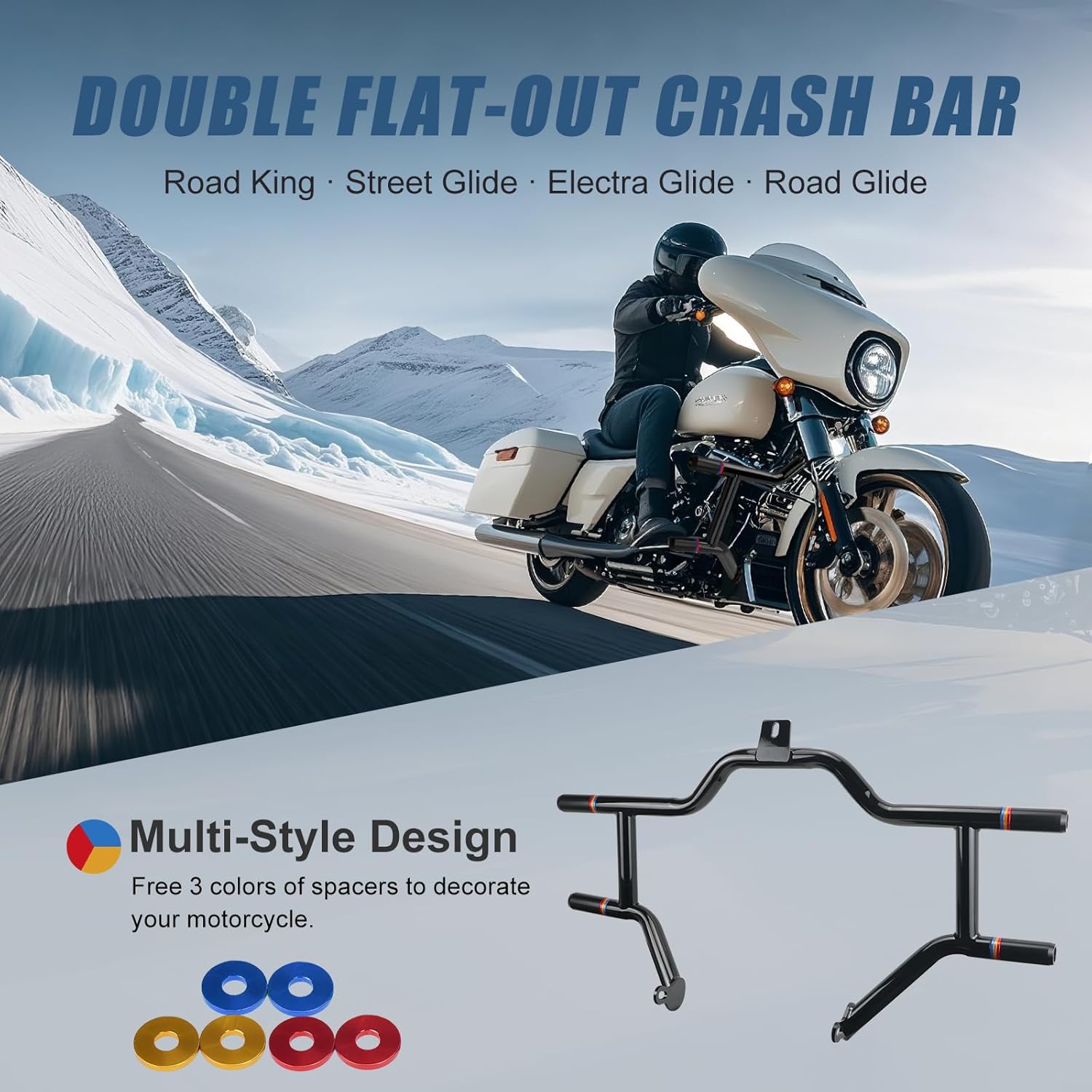 SaddleBag Guard Front Highway Crash Bar for Harley Touring 2009-2024 Road Glide Street Glide Road King Electra Ultra Limited CVO