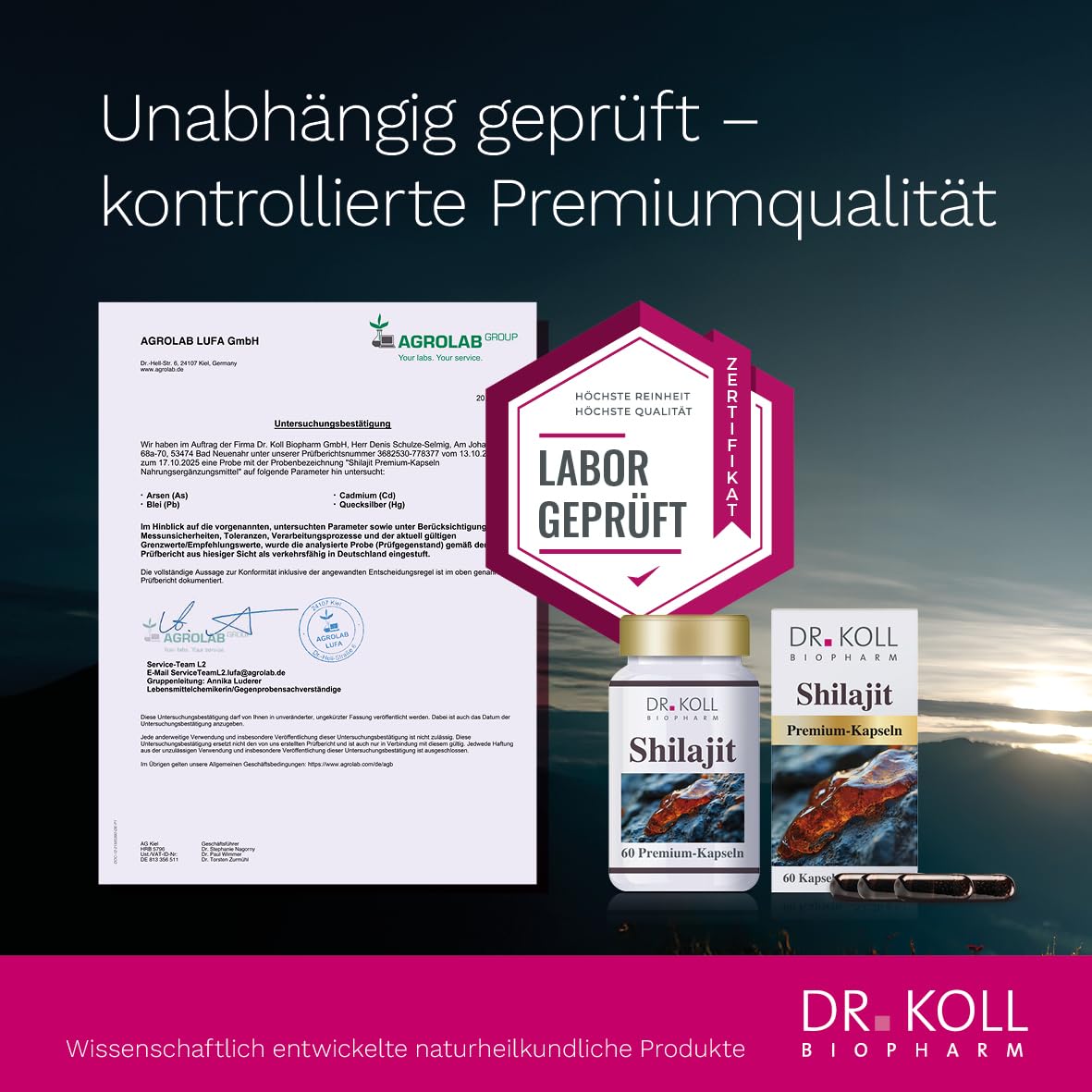 Shilajit Premium-Kapseln von Dr. Koll – hochkonzentriert 1.300mg & naturrein direkt aus dem Himalaya, laborgeprüft – 60 Kapseln, MADE IN GERMANY – vegan, gelatinefrei, laktosefrei, glutenfrei