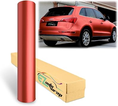 EZAUTOWRAP Satin Chrome Red Car Vinyl Wrap Sticker Decal Sheet with Air Release - 4"X8" 10cm x 20cm Sample