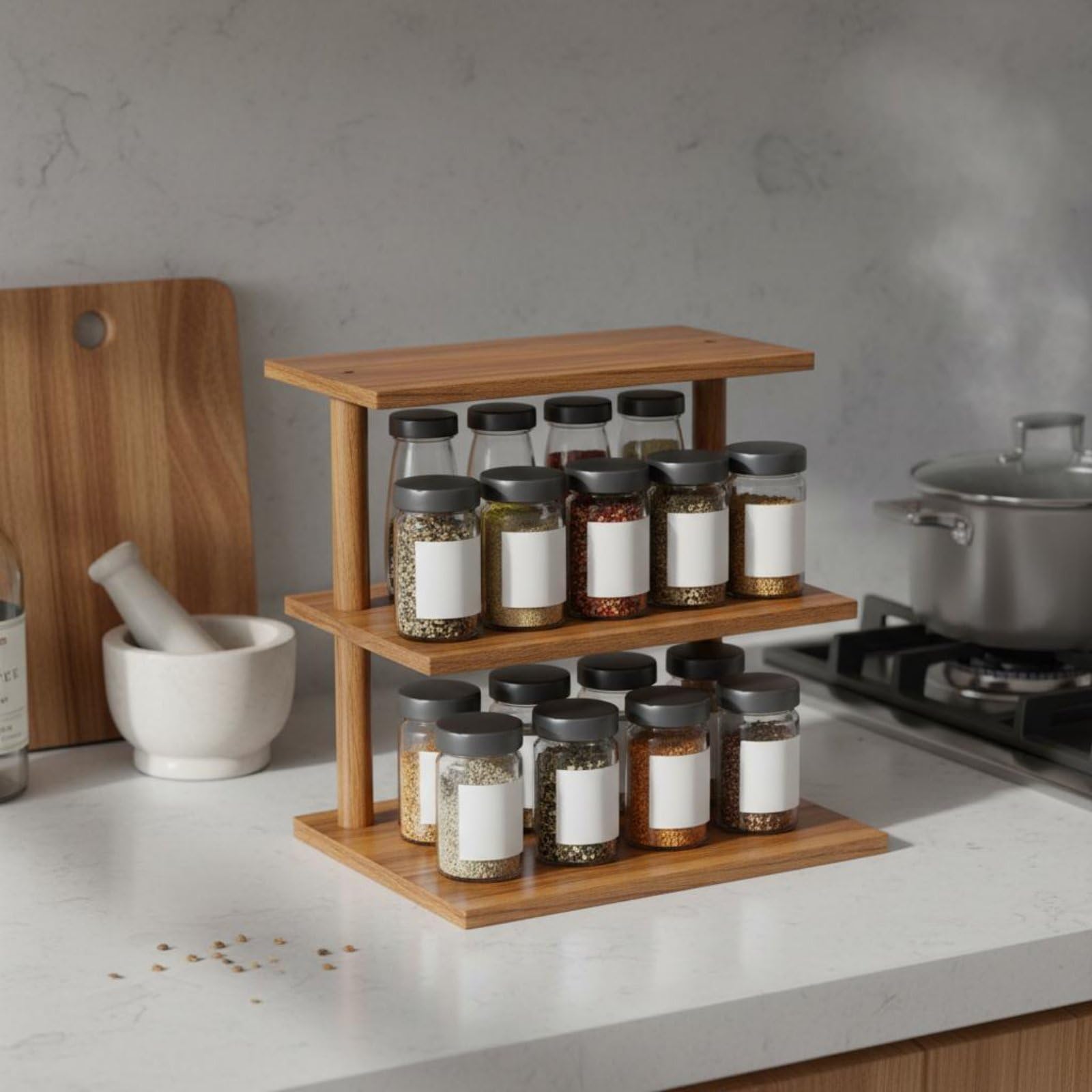 Scaffale da Cucina Mensola Ripiano Supporto in Legno Massello Organizzatore da Tavolo per Dessert E Spezie con Struttura Aperta Adatto per Cucina Pranzo Soggiorno, Grande