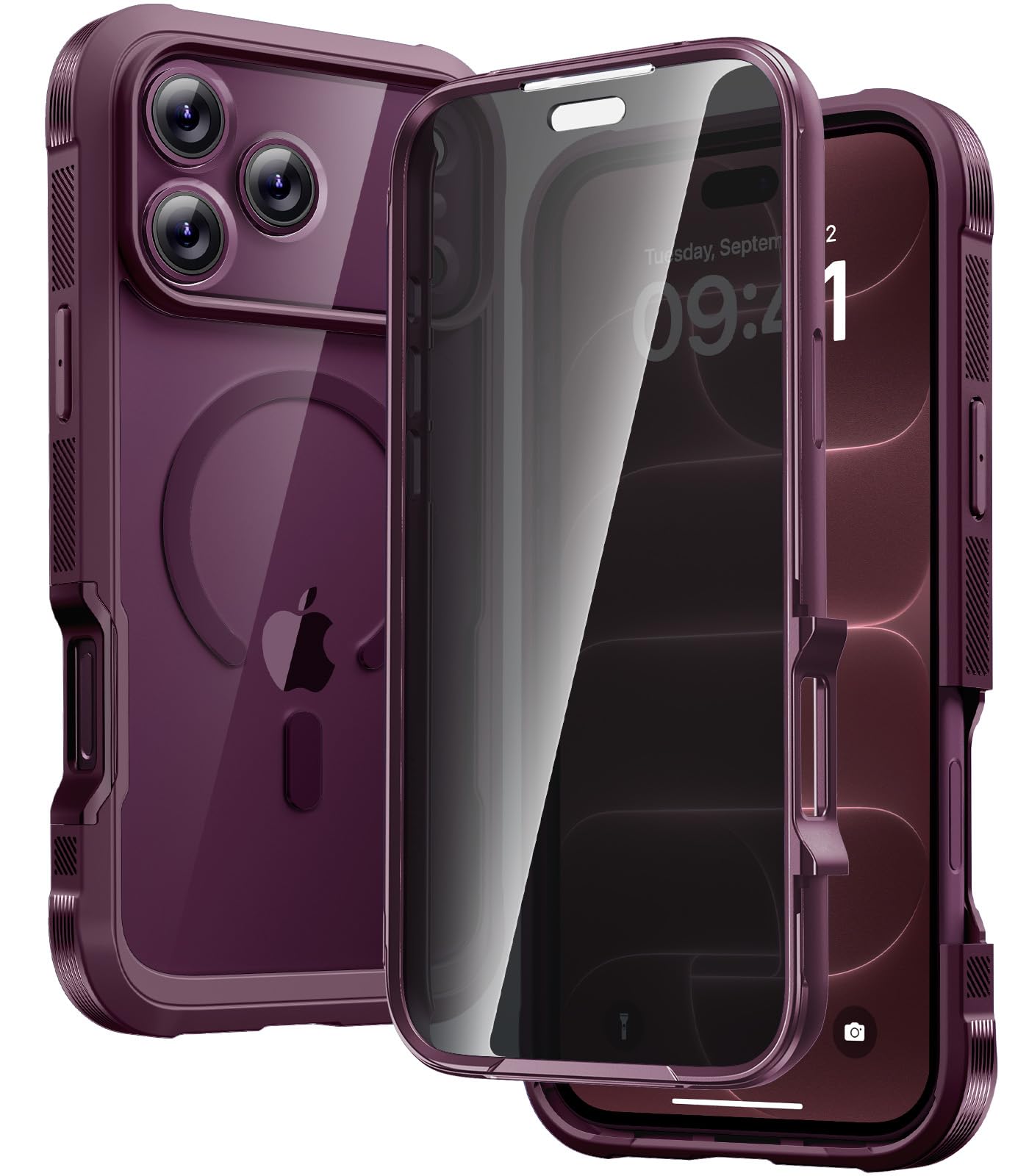 Diaclara Magnetic for iPhone 18 Pro Case with Privacy Protector, Burgundy