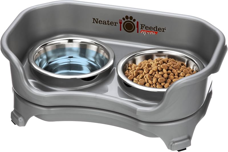 Comedouro elevado para gatos Neater Feeder Express com tigelas de aço inoxidável, cinza